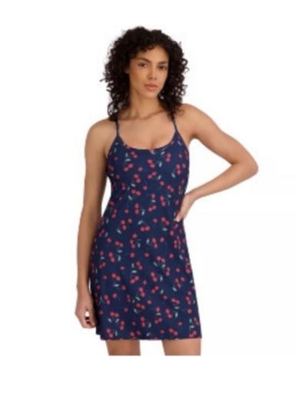 Outdoor Voices navy blue athletic dress with red cherry print lg